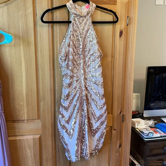slim fit dress slacks ROSE GOLD CHAIN RACERBACK MINI DRESS WITH SLIP | CULT MIA main image 1